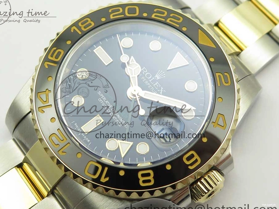 Edition GMT-Master II (Correct 1:1 Best 904L Hand Noob A3187 116713 Stack) LN YG Wrapped Steel Black Ceramic Thick 0209